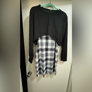 Girls' Plaid Jumpsuit And Cropped Sweatshirt Set, Casual Outfit.